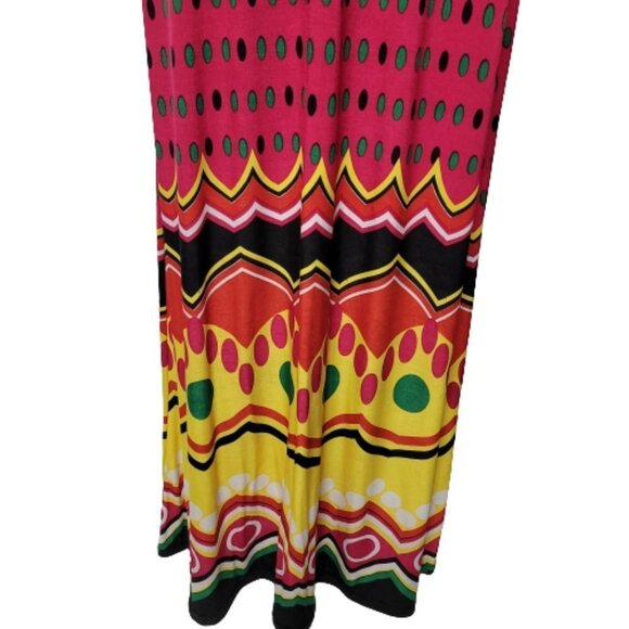 SUMMER Red Maxi Cover up Abstract Print Cap Sleeve Casual Comfy Long Dress - Picture 5 of 13